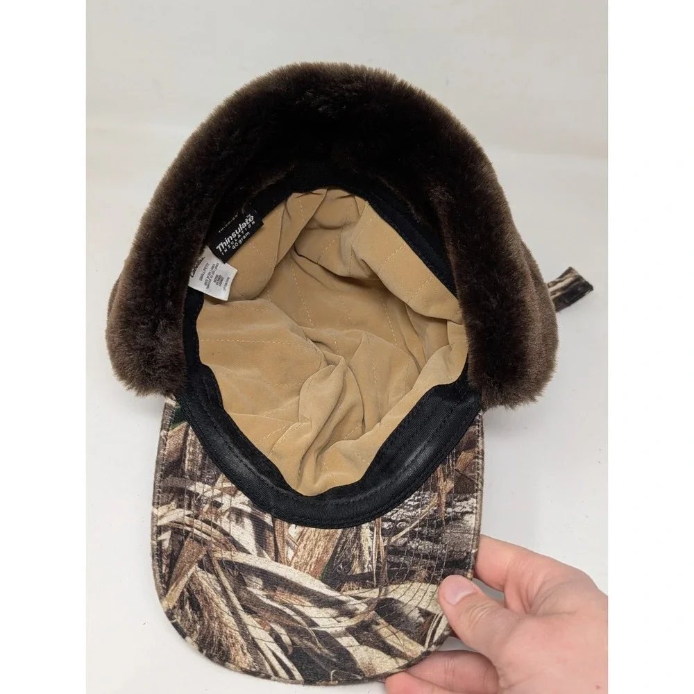 Cabela's Camo Hunting Hat Cap Ear Flap Fur Warm 40g Thinsulate‎ Camouflage Small